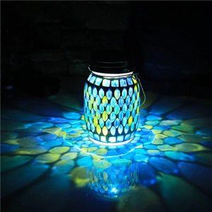 Mosaic Solar Lanterns Outdoor Hanging Lights,Solar Table Lamps & Cool Blue Color